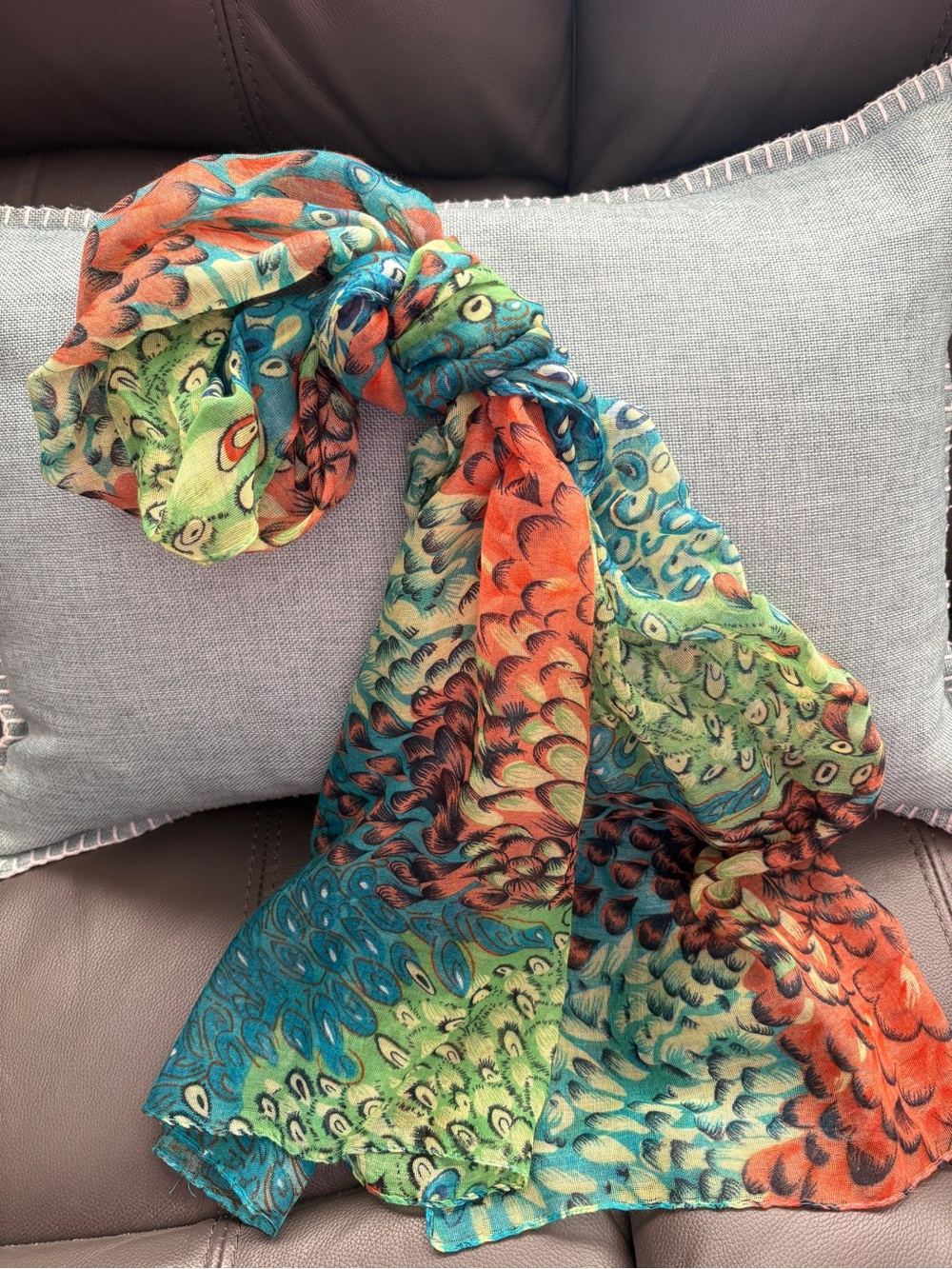 Vibrant Multicolor Peacock-Pattern Scarf